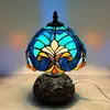 Lámpara de Mesa Huijing Tiffany Nuevo Producto con Interfaz Tipo-C, Lámpara de Mesa Portátil Estilo Europeo, Vidrio de Colores, Bajo Voltaje