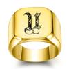Anillo Cuadrado Retro Punk de Acero de Titanio de 14 mm con 26 Iniciales Inglesas Personalizadas para Hombre, Dorado, Moderno, Venta al por Mayor