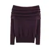 Suéter de Punto Hilo Puro Estilo Off-Shoulder con Escote de Una Línea y Bordes Enrollados, Nuevo Suéter Elegante Ajustado para Mujer Otoño 3653105