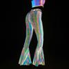 Calça de Pele de Cobra Colorida Refletiva Cauda de Peixe Europeia e Americana para Mulheres Balada Slim Casual Colorida Luminosa Boca de Sino Calças para Mulheres