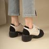 Estilo britânico de sola grossa e salto grosso com cadarço para mulheres 2024 outono novo couro macio bico redondo salto alto boca profunda sapatos pequenos de couro
