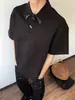 Camiseta Masculina Estilo Retrô Americano Falsa Duas Peças Costurada Manga Curta, Verão Gola Lapela, Solta Casual Versátil Cleanfit Meia Manga