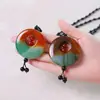 Cadena para Suéter de Ágata de Colores, Hebilla de Paz de Ágata Roja, Collar de Círculos Concentricos, Colgante de Moda con Hebilla Excéntrica
