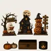 Produtos de madeira, um item popular para vendas transfronteiriças: um conjunto de 6 decorações de Halloween de madeira, incluindo um fantasma, uma abóbora e uma casa mal-assombrada, perfeitas para exibição
