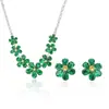 Conjunto Transfronteiriço Estilo Europeu e Americano Nova Tendência Joias Zircônia Esmeralda Colar Brincos Flor de Ameixa Elegante Corrente de Clavícula