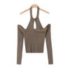 Suéter Sexy de Hombros Descubiertos con Cuello Hueco ins Tendencia Popular en Internet para Mujer Primavera Nuevo Camiseta Base para Hombro ins Tendencia