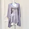 Conjunto de Dos Piezas de Camisola y Bata de Seda Fina, Popular en Transmisiones en Vivo, Atractivo Ropa de Dormir de Seda con Encaje, Puro Deseo