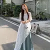 Conjunto de outfit de verano para chicas un poco rellenitas, estilo elegante francés, conjunto de vestido camisa de encaje irregular en capas, calado