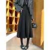 Falda de lana gris súper elegante para mujer, otoño 2026 invierno nueva falda de lana de acetato de cintura alta con dobladillo amplio