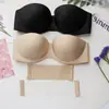 Sujetador Invisible Push-Up Antideslizante Simple, Sujetador de Media Copa sin Tirantes para Mujer, Sujetador Push-Up sin Cables con Hermoso Diseño en la Espalda
