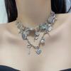 Dulce Fresco Industria Pesada Rosa Amor Llave Remache Collar Moda Estilo Europeo y Americano Lujo Ligero Cadena para Clavícula Pequeña con Múltiples Elementos