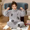 Cardigan de Pijama de Flanela para Meninas com Zíper Outono Inverno Crianças Espessado Conjunto de Lã Coral Roupas Quentes para Casa Menino Estudante