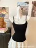 Top Camisola de Encaje Empalmado Estilo Coreano Hot Girl, Dos Piezas Falsas con Sujetador Incorporado, Ajustado, Perfecto para Usar Solo o en Capas