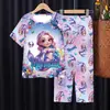 Roupas de Casa para Crianças 2025 Verão Novo Estilo Coreano Desenho Animado Fofo Meninos e Meninas Manga Curta Calça Conjunto para Casa Atacado