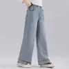 Pantalones de Mezclilla Negros de Pierna Ancha para Niñas, Nuevo Estilo Otoño 2026, Pantalones Rectos Casuales Sueltos con Estilo para Niñas Mayores