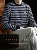 Camiseta de alta qualidade para streetwear, nova, de manga comprida, listrada, com etiqueta triangular de couro, estilosa e versátil para homens, perfeita para o trabalho e o dia a dia