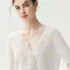 Nueva colección de otoño e invierno: Cárdigan de punto de cachemira, corte ajustado, con ribete de encaje, mezcla de lana suave y delicada, top para mujer