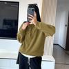 Chubby Sister Alemão Veludo plus size Gola Vertical Solto Slimming Manga Raglan Feminino Inverno Estilo Coreano Chique Casual Top Trendy