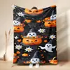 TK Manta de siesta de Halloween Fantasma BOO Lámpara de calabaza Impresión digital Manta de franela polar de Halloween