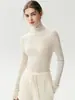 Suéter de lana 100% pura, tejido sin costuras de hilo Yangzi de calibre 18, para mujer, estilo fino, cuello alto falso, camiseta base ajustada