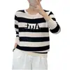 Moda Francesa Listrado Gola Redonda Malha Feminino 2026 Outono Novo Estilo Suéter Solto Emagrecedor Versátil Top Rejuvenescedor