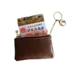 Estuche Simple para Llaves de Cuero Encerado para Mujer, Billetera Compacta con Cremallera para Monedas, Llavero Delgado, Bolso para Labial, Llavero de Coche