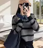 2026 Novo Moda Estilo Coreano Gola Polo Jeans Tricô Listrado Suéter para Mulheres, Top Solto Primavera e Outono, Roupa Feminina