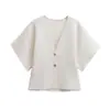 SAW AliExpress Estação Independente Novo Estilo Europeu e Americano Temperamento Manga Curta Gola V Dois Botões Top de Tricô 4192101
