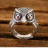Anillo vintage de búho santo patrón en plata de imitación Anillo ajustable de apertura para hombre y mujer en plata de imitación Anillo de plata tailandesa de imitación