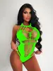 Body de Red Sexy Lencería Europea y Americana Comercio Exterior Espalda Descubierta con Tirantes Jumpsuit Bikini Falda de Malla Bodycon K068