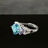 Anel Quadrado Gelo Flor Cortado Diamante de Alto Carbono S925 Clássico Luxo Leve Feminino Moda Commuting Micro-incrustado Anel Uso Diário