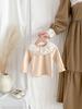 Blusa Quente de Veludo para Bebê Primavera Gola de Renda Camisa Base Camiseta Base com Lapela Interna de Princesa para Bebê