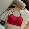 Camisola de color liso con cuello halter para mujer, sexy, sin espalda, corta, sin tirantes, de una pieza, con almohadillas para el pecho