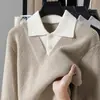 Suéter de Punto Falso de Dos Piezas con Cuello en V para Hombre, Otoño/Invierno 2026 Casual Versátil Holgado de Punto Grueso
