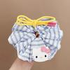 Scrunchie Gato Kt Coreano com Laço Prendedor de Cabelo Anel Grande Listrado Azul Refrescante para Coque