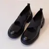 Zapatos Mary Jane Individuales de Tacón Grueso Estilo Retro Británico para Mujer, Versión de Piel de Vaca, Correa Cruzada Puntera Redonda Slip-on Zapatos Pequeños de Cuero para Viajes de Negocios
