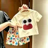 2026 Novo Conjunto de Verão Infantil Olhos de Desenho Animado Fofos Manga Curta Shorts Super Fofos de Desenho Animado Conjunto de Duas Peças Versátil