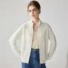 Cardigã de 100% caxemira pura com gola semifechada para outono e inverno, cardigã de tricô texturizado com zíper e gola semifechada, suéter versátil para usar por cima
