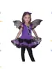 Fantasia de Halloween Infantil Fantasia de Performance Infantil Menina Morcego Roxa Cosplay Bruxa Fantasia de Bruxa