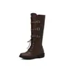 Botas de montar de estilo europeo y americano de tacón bajo para comercio exterior transfronterizo, botas de tubo alto de punta redonda para mujer de talla grande de otoño e invierno