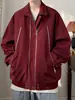 Jaqueta Vinho com Zíper Duplo Masculina Estilo Americano Tendência Solta Versátil Casaco Estilo Hong Kong Casual Cool Moda Jaqueta de Baseball