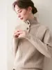 Estilo Old Money Cuello Alto Manga Larga Botones a Mitad de la Placa Puño Dividido Suéter de Lana Engrosado Punto Cachemir para Mujer Otoño/Invierno 2026