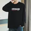 Camiseta Masculina de Algodão Puro Pesado Estilo Americano Manga Longa Tendência Outono Inverno Estampa de Letras Gola Redonda com Camiseta de Base 260g