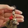 Llavero de Gato de la Suerte de Latón Macizo Retro Chino Cuerda Tejida Cobre Monedas de los Cinco Emperadores Colgante para Llave de Coche Original