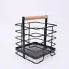 Cesta de Almacenamiento de Cuchillo y Tenedor de Hierro Forjado de Moda con Asa de Madera, Cesta Pequeña de Almacenamiento para Artículos Varios de Armario, Cesta de Almacenamiento de Verduras y Frutas para Cocina