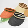 Banda elástica a rayas trenza de flor de tres cabos sombrero de paja sombrero de sol de celebridad de internet gorra de visera para deportes al aire libre sombrero de copa abierto verano mujer sombrero de paja