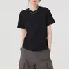 Camiseta Preta Pesada de Manga Curta para Mulheres, Novo Estilo Verão 2026, Tamanho Grande com Caimento Normal nos Ombros, Top Solto, Camada Base Fina