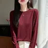 Suéter de punto para mujer con cuello redondo, fino y ligero, con dobladillo enrollado, color liso, mangas largas, versátil para usar en capas y adecuado para el uso diario.