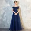 Vestido de Noche de un Hombro 2026 Nuevo Largo Azul Moderno y Elegante Vestido de Noche para Anfitriona de Banquete