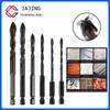 Broca de vidro cruzada de quatro lâminas com cabo hexagonal broca de liga para azulejo multifuncional perfuração de parede de concreto e cimento azulejo